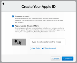 Final step in the creation of an Apple ID